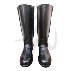 Men&#39;s Black Leather Long Boots, Real Leather Double Zipper Boots, Handmade Leather Equestrian Boots, Tall Riding English Vintage Boots