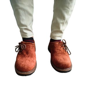 Handmade Lederhosen Shoes Brown Shoes | Men&#39;s Vintage Bavarian Shoes | Genuine Cowhide Suede Skin Shoes gifts for Him
