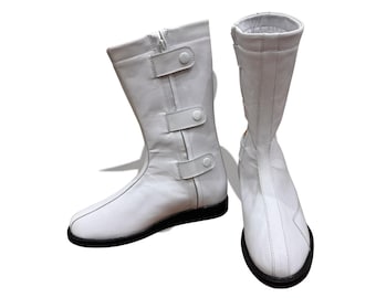 Handmade Wrestling Long White Boots | Original Leather Wrestling Long Boots | Men Women Wrestling Boots