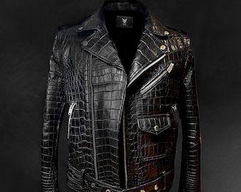 Extreme Piece of art Alligator Bikers Jacket for Men