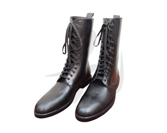 Handmade Laced-Up Leather Boots, Vintage Men Black Boots, Custom Made Leather Boots, Men's Fashion Dress Up Shoes