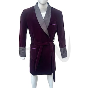 Men Smoking Velvet Long Coat | Handmade Velvet Smoking Jacket | Quilted Robe Smoking Velvet Long Dinner Coat | Men Velvet Smoking Jacket
