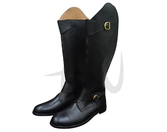 Handmade Military Officer Leather Long Boot | Premium Leather Tall Riding Boots | Riding Equestrian Shoes | Officer Professional Tall Boots
