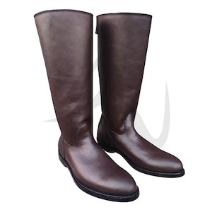 Men Brown Horse Riding Boots | Handmade German Officer Leather Long Boot | Horse Riding Long Boots | Military Boot |Long Boot | Officer Boot