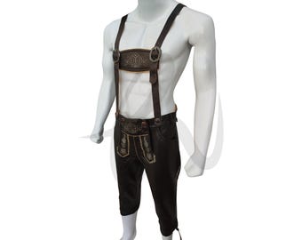 Men's Dark Brown Bavarian Lederhosen German Oktoberfest Costume | Traditional Bavarian Brown Leather Halloween Costume | True German Fashion