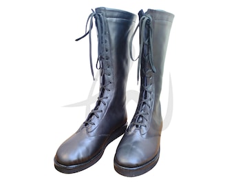 Custom Wrestling Long Boots | Pro Wrestling Shoes | Handmade Black Leather Tall Boots | Wrestling Lace Up Style Boots