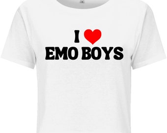 I Love Emo Boys, Crop Top, Female Tops, Printed Crop Tops, Prints, Gifts For Friends, Joke, Tik Tok, Y2K style