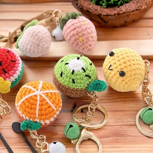 Fruit Crochet Keychain Cute Knitting Lemon Donut Puppe Autoschlüssel Halter Kreative gehäkelte Erdbeere Wassermelone Orange Anhänger Schlüssel Schlüsselring