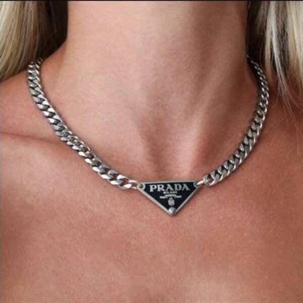 Black Silver Tag Triangle Necklace