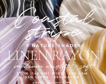 200 GSM Stripe Linen Rayon Fabric by the Yard, Striped Linen Blend, Soft Woven Fabric for Shirts, Pants, Dresses, Decor | Coastal Stripes