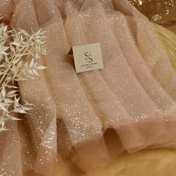 Blush Glitter Soft Fabric by the Yard For Prom Dresses and Sparkle Decor, High Quality Sparkle Glitter Tulle  | "Illuminate" glitter