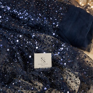 Starlight - Navy Blue Embroider With Beads-pearls-sequins Fabric Mesh  Lace-sold by Yard for Woman, Prom Dress, Kids Clothes, Decor, Apparel - Etsy