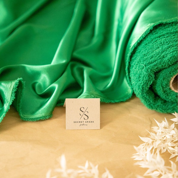 Spring Green Soft Silky Satin with Slight Noble Shine, 1 Way Stretch for Multipurpose, Table Runners, Shirts, Pajamas, Dress making | Iconic