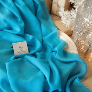 Turquoise Blue Soft & Matte Premium Chiffon Fabric Bridal By the Yard, Airy Chiffon Fabric for Blouses, Scarves, Table Cloth Decor | Aura