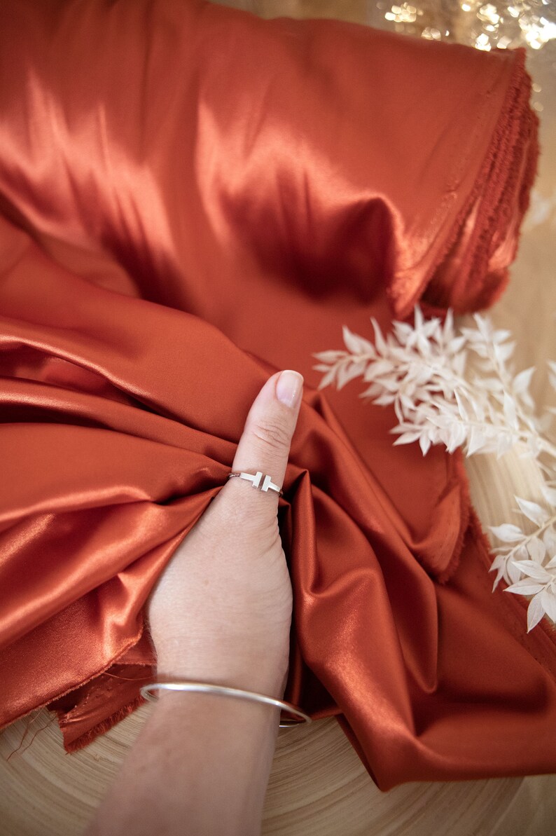 Rust Colorored Fabric Burnt Rust Soft Silky Satin Charmeuse Fabric 1 Way Stretch, Ideal for ...
