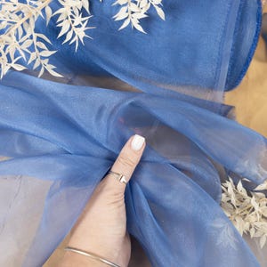 Steel Blue Crystal Sheer Organza Fabric by the Yard, See Through Shiny Fabric for Evening Gowns, Apparel and Decor, DIY Ideas | Glimmer