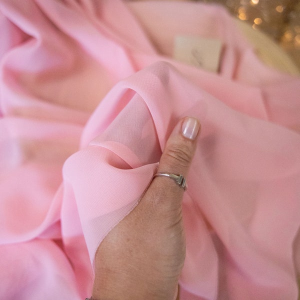 Pink Rose Chiffon By the Yard, Wholesale High Quality Chiffon 59” wide, Chiffon Fabric with Beautiful Draping Effect | Aura