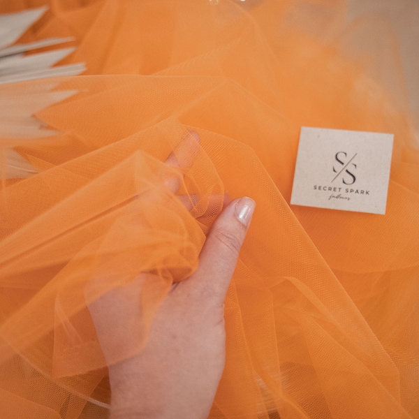 Orange Soft and Matte Nylon Tulle Fabric by the Yard, Bulk Soft Tulle, Mesh for Event and Wedding Decoration | "Clouds" by Secret Spark