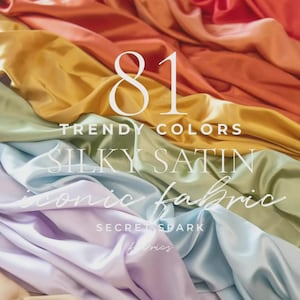 Tessuto satinato morbido e setoso da 81 colori, tagliato su misura con elastico per abiti da sposa, abiti da damigella d'onore, charmeuse, abbigliamento / iconico