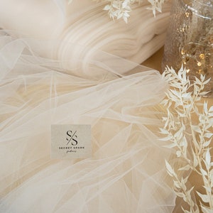 Spirit - 108&quot; Ecru Special Neutral Soft Tulle Fabric by the yard, Wedding Soft Tulle Mesh for Bridal Dress, Long Veil and Capes, Decoration