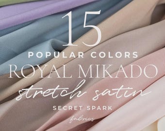 Tejido satinado elástico mate Royal Mikado cortado a medida, estructura de sarga densa Mikado, material satinado texturizado para vestidos y disfraces de novia.