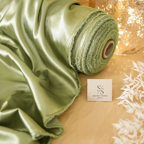 Sage Green Soft Silky Satin Airy & Light Weight Fabric One Way Stretch with Little Noble Shine for Decorations, Clothing, Wholesale | Iconic