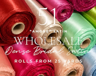 50% Wholesale Bridal Satin Fabric, B2B Dense Glossy Satin by Roll From 25 Yards | Amore