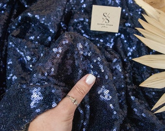 Navy Blue Sequin Material Brilliant Style Fabric by the Yard, Quick Shipping Round 3mm for Blouses, Gowns, Clothing, for Tablecloths | Glitz