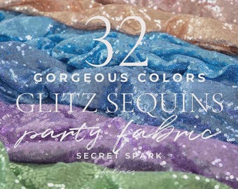 32 Colors Sequin Fabric by the Yard, Iridescent 3mm Glitter Sequins Mesh for Prom Woman Dress, Skirt, Top, Table Runner, Decoration | Glitz