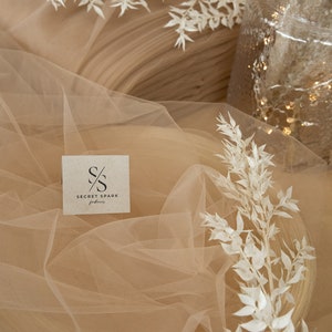 Spirit - 108&quot; Pale Taupe color Extra wide Tulle Fabric by the yard, Make flowy gown, Romantic Veils and Soft Tutus, Nylon Tulle Material
