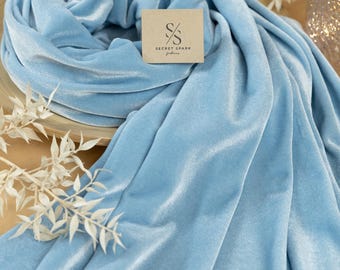 Soft Blue Stretch Velvet Fabric – Pastel 4-Way Velour for Baby Shower Decor, Nursery Accessories, Fey Dresses and Sewing Projects | Rich