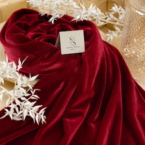 Dark Red Stretch Velvet Fabric by the Yard – 4-Way Velour Smooth Drape and Rich Color for Dresses, Costumes, Curtains & Upholstery | Rich