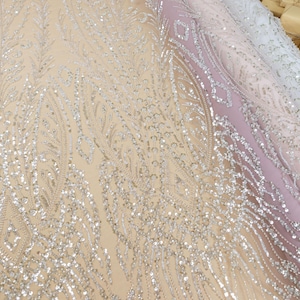 Dusty Rose Floral & Geometric Sparkle Sequin Lace Fabric, Glitter Mesh for Wedding Gowns, Couture Dresses, Evening Wear | Lustria