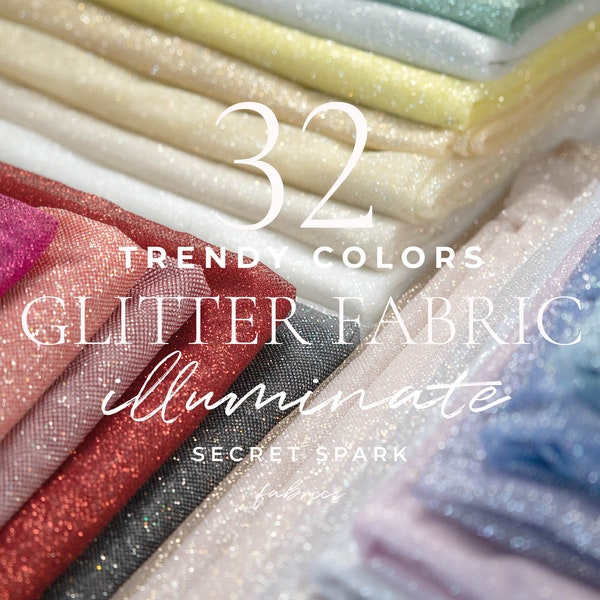 32 kleuren glitter tule stof op maat gesneden, groothandel glitter mesh, glansstof voor trouwjurk, decor, bruids enz. | "Verlichten"