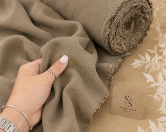 140 GSM Earthy Brown Linen Rayon Fabric, Lightweight Washed Linen Blend by the Yard, Soft Natural Brown Linen for Shirts, Table Linen | DUNE