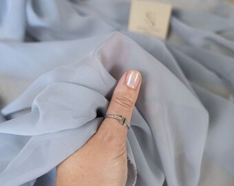 Gray Chiffon By the Yard, High Quality Chiffon for Dresses, Blouses, Scarfs, Wholesale Chiffon Fabric with Beautiful Drapes 59” wide | Aura