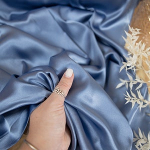 NEW Steel Blue Soft Silky Satin High Quality Fabric 1 Way Stretch, Satin for Pillows, Sheets, Ladies Clothing, As Evening Wear | Iconic