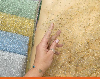 Gradient Sparkle Tulle with Rhinestones, Ombre Effect Crystal Mesh for Bridal Dresses, Veils, Couture Gowns & Capes | Stardust Fabric