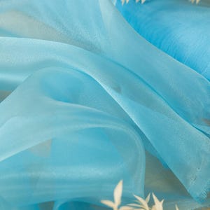 Summer Sky Sheer Crystal Organza Fabric by the Yard 60&quot;w., Blue Solid Sheer Organza Twinkle Shiny for Volume Dress, Puff Sleeves | Glimmer