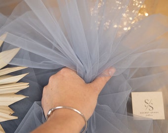 Dark Gray Blue Matte Soft Tulle Fabric by the Yard, 60 in wide / 152 cm, Ideal for Veils, Tutus, Gift Wrapping, Bridal Showers | "Clouds"