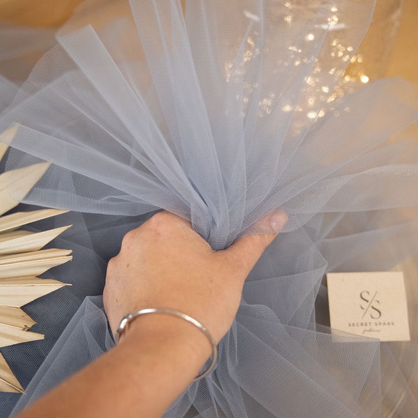 Dark Gray Blue Matte Soft Tulle Fabric by the Yard, 60 in wide / 152 cm, Ideal for Veils, Tutus, Gift Wrapping, Bridal Showers | "Clouds"