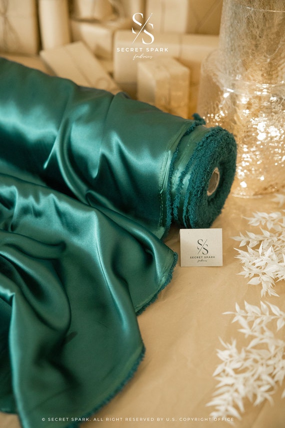 Bottle Green Soft Silky Satin Premium Charmeuse Fabric One Way Stretch, Ideal for Crafts, Decor, Costumes, Apparel DIY | Iconic