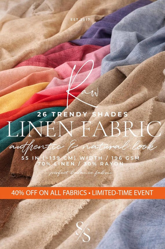 196 GSM 26 Earthy Colors 70% Linen Rayon Blend Fabric by the Yard, 55”W Medium Weight Linen Fabric for Shirts, Pants, Suits, Dresses | Raw