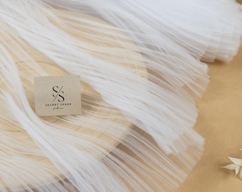 White Micro Pleated Fabric: Wedding Handmade Unique  Textured Tulle Material with Irregular Pleats, Unique Tulle for Wedding Dresses & Veils