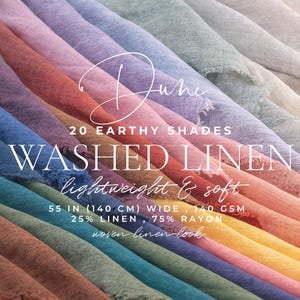 Tejido de mezcla de rayón y lino lavado de 140 g/m² cortado a medida, 25% lino, 75% rayón, ligero, transpirable y suave para camisas, vestidos y decoración. DUNE