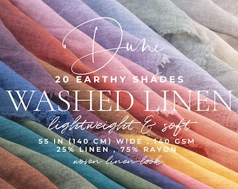 140 GSM Washed Linen Rayon Blend Fabric by the Yard, 25 Linen 75 Rayon, Lightweight Breathable Soft Woven for Shirt, Dresses, Decor | DUNE