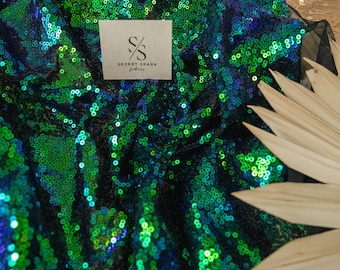 Hologram Green Blue Glitz Disc Sequin Fabric by the Yard, Disco, One Way Stretch, Same Day Shipping for Decoration, Tops, Skirts | Glitz