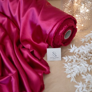 Deep Fuchsia Soft Silky Satin Premium Charmeuse Fabric One Way Stretch, Soft Satin for Crafts, Decor, Costumes, Apparel DIY | Iconic