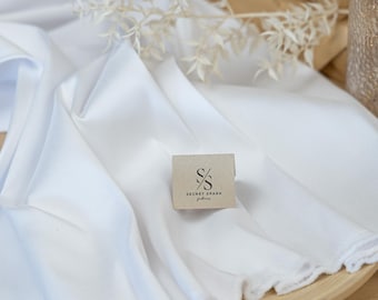 Satén elástico Mikado blanco mate, satén rígido Mikado Royal con textura de sarga rica, satén denso de calidad para vestidos de novia, trajes y decoración.