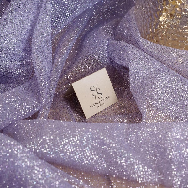 Purple Lavender Glitter Mesh Fabric by the Yard For Dresses and any Decor, Purple Quality Sparkle Glitter Tulle  | "Illuminate" glitter